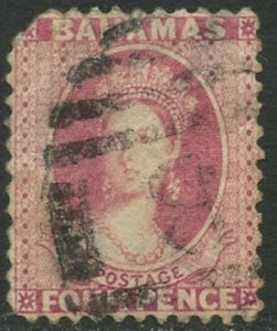 BAHAMAS Sc#25 1882 4p Rose Perf. 12 Wmk. Crown & CA Used with Serious Faults