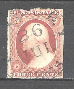 #10A US 3 CENT RED BROWN IMPERF WASHINGTON-USED-N/G-FINE