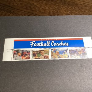 Scott#3143-46 Football Coaches Title Block Stripof 4  -MNH-1997-PL#s-US