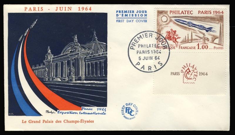 FRANCE - 1964 (5/6) Yv.N°1422 1fr PHILATEC SUR ENVELOPPE 1er JOUR FDC (Pheulpin)