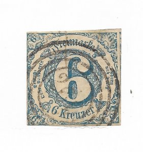 German State Thurn & Taxis #54 The 1862 6Kr Blue Used  C.V. $30.00