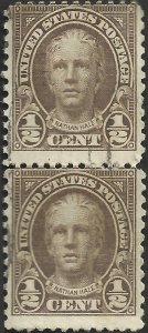 # 653 Used Lower Stamp Shows 2 Small circles on chin ( Not On Top Stamp ) Oli...