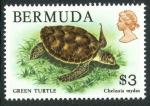 BERMUDA 1978-79 QE2 $3.00 GREEN TURTLE Wildlife Issue Scott No. 378 MNH