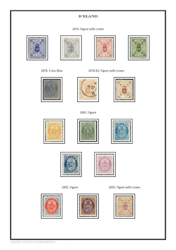 Iceland 1873-2020 PDF (DIGITAL)  STAMP ALBUM PAGES