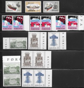 Faroe Is. 158-60,173-4,186-8 MNH cpl sets 1-3ea, vf, see desc. 2020 CV $32.75