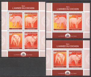 HM0289 2018 TOGO YEAR OF THE PIG 2019 ANIMALS FAUNA #9238-1+BL1659-0 MNH