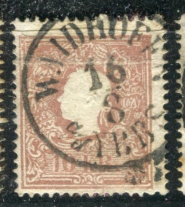 AUSTRIA; 1858 classic F. Joseph issue fine used Shade of 10k. value, Postmark