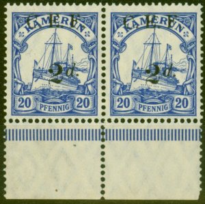 Cameroon 1915 2d on 20pf Ultramarine SGB4a Surch Double One Albino V.F MNH Pair 