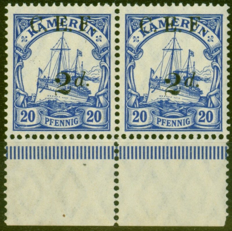 Cameroon 1915 2d on 20pf Ultramarine SGB4a Surch Double One Albino V.F MNH Pair 