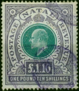 Natal 1902 £1.10s Green & Violet SG143 Fine Used Fiscal Cancel