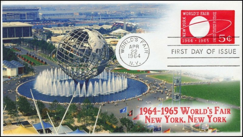 AO-U548, 1,1964, New York Worlds Fair, First Day Cover, Add-on Cachet, 5 cent,