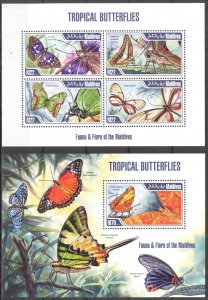 Maldive Islands 2013 Insects Butterflies Sheet + S/S MNH