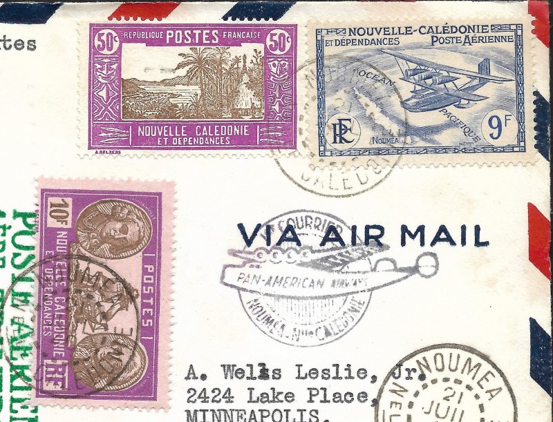 Doyle's_Stamps: Sharp PanAm Clipper First Flight Cover New Caledonia to USA