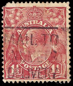 Australia 1926 Sc 69 KGV 1 1/2d Brown red UVG pulled perf