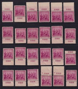1938 Delaware Swedish Finnish Sc 836 MNH lot of 24 mixed plate number singles 