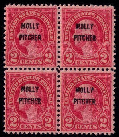 US Sc 646 MNH,Og Zip Block Of (4) 2c CARMINE OVERPRINT MOLLY PITCHER  VF/XF