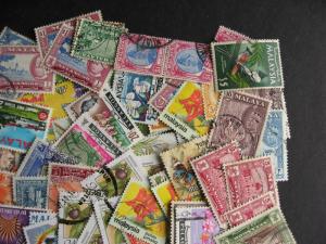 Scrap pile of 110 MALAYA,states,MALAYSIA Duplicates, mixed condition,what lurks?