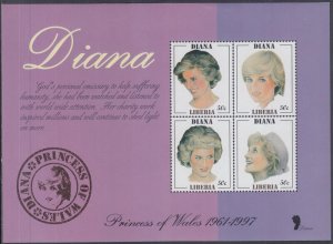 LIBERIA  # 041 (Unlisted) S/S of 4 DIFF PORTRAITS of PRINCESS DIANA