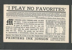 1912 NY Printers Ink Johnson W/Prices For Bulk Ink Used By Printers Of Books Etc