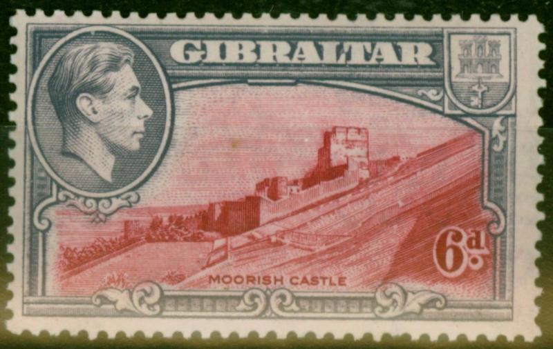 Gibraltar 1938 6d Carmine & Grey-Violet SG126 P.13.5 Fine Fresh Very Lightly Mtd