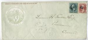 1872 6ct and 3ct banknote note 3x rate cover Tolland CT ad cover [y2078]
