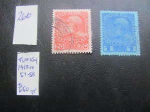 AUSTRIA-OFFICES IN TURKEY 1913-14 USED SC 57-58 SET VF/XF $650 (266)
