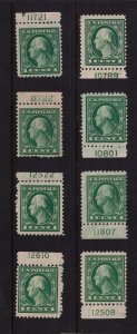 1917 Washington 1c Sc 498 MH/NH lot of plate number singles Hebert CV $24 (L15