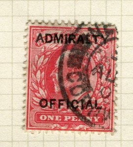 BRITAIN; 1900s classic Official ADMIRALTY Revenue Optd. fine used 1d. value