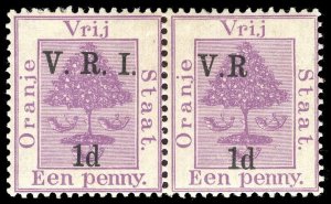 Orange Free State 1900 1d on 1d pair 'I' & STOP AFTER 'R' OMITTED vfm. SG 102g.