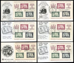 UN Stamps # 38 VF Lot Of 6 Souvenir Sheets On First Day Covers 3 Unadressed