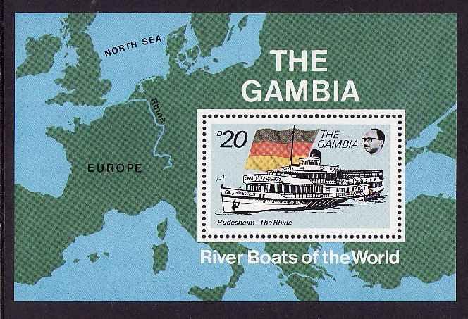 Gambia-Sc#1263-unused NH sheet-Ships-1992-Riverboats-Maps-