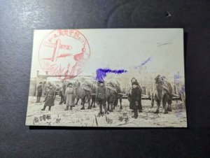 1933 Manchuria China RPPC Postcard Cover to Shanghai Soldiers with Camels USSR