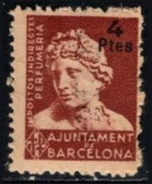 1937 Spain Revenue 4 Pesetas Barcelona City Council Indirect Perfumery Taxes
