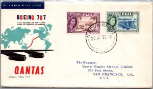 FIJI BRITISH 1959 CACHET FIRST JET FLIGHT AIRMAIL QANTAS COVER ADDR SAN FRANCISC