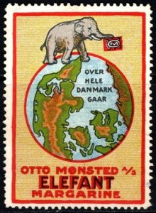 1920 Denmark Poster Stamp Otto Monsted Elefant Margarine All Over Denmark