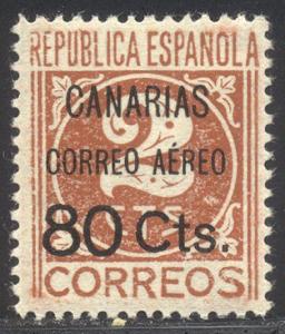 SPAIN #9LC24 SCARCE Mint NH - 1937 80c on 2c Orange Brown