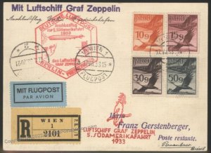 Austria 1933 Graf Zeppelin Mi327b 5th SAF Berlin Mass Frank 26 Flown Cove 108643