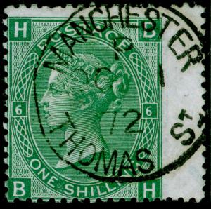 SG115, 1s green plate 6, FINE USED, CDS. Cat £70. BH