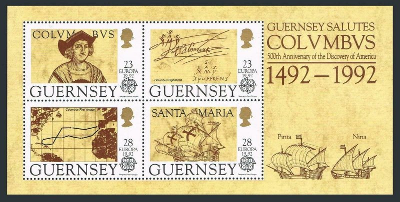Guernsey 467-470,470a,MNH.Mil 549-552,Bl.8. EUROPE CEPT-1992.Columbus-500,Ships,
