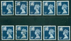 GREAT BRITAIN WALES SG-W40, SCOTT # WMMH-24, USED, 10 STAMPS, GREAT PRICE