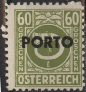 Austria J200 (mh) 60g posthorn, lt ol grn, ovtpd Porto (1946)