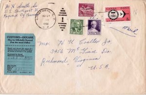 Canal Zone Cover 1966 Sc C43 154 Panama to Virginia Air Mail with Customs Slip