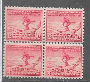 US #716 $0.02 Winter Olympics (MNH) Block of 4 CV$2.20