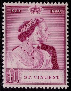 ST. VINCENT GVI SG163, £1 bright purple, LH MINT. Cat £30.