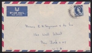 BAHRAIN 1957 1R opt on GB single franking on airmail cover to USA..........A6460