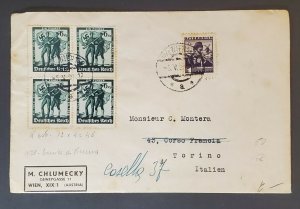 1938 Vienna Austria M Chlumecky to Torino Italy Mixed Franking Air Mail Cover