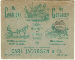 Finland 1901 Oulu cancel on ad cover to Helsinki, McCormick's farm machinery