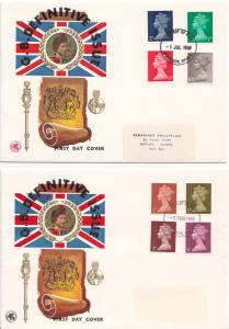 Great Britain 1968 Definitives, 2 x FDCs