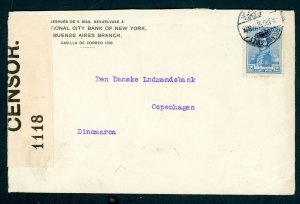 ARGENTINA BUENOS AIRES 8/8/1916 WWI CENSORED COVER TO COPENHAGEN 9/19/16