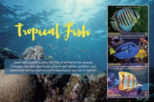 Grenada 2017 - Tropical Fish - Marine Life - Sheet of 3 Stamps - MNH